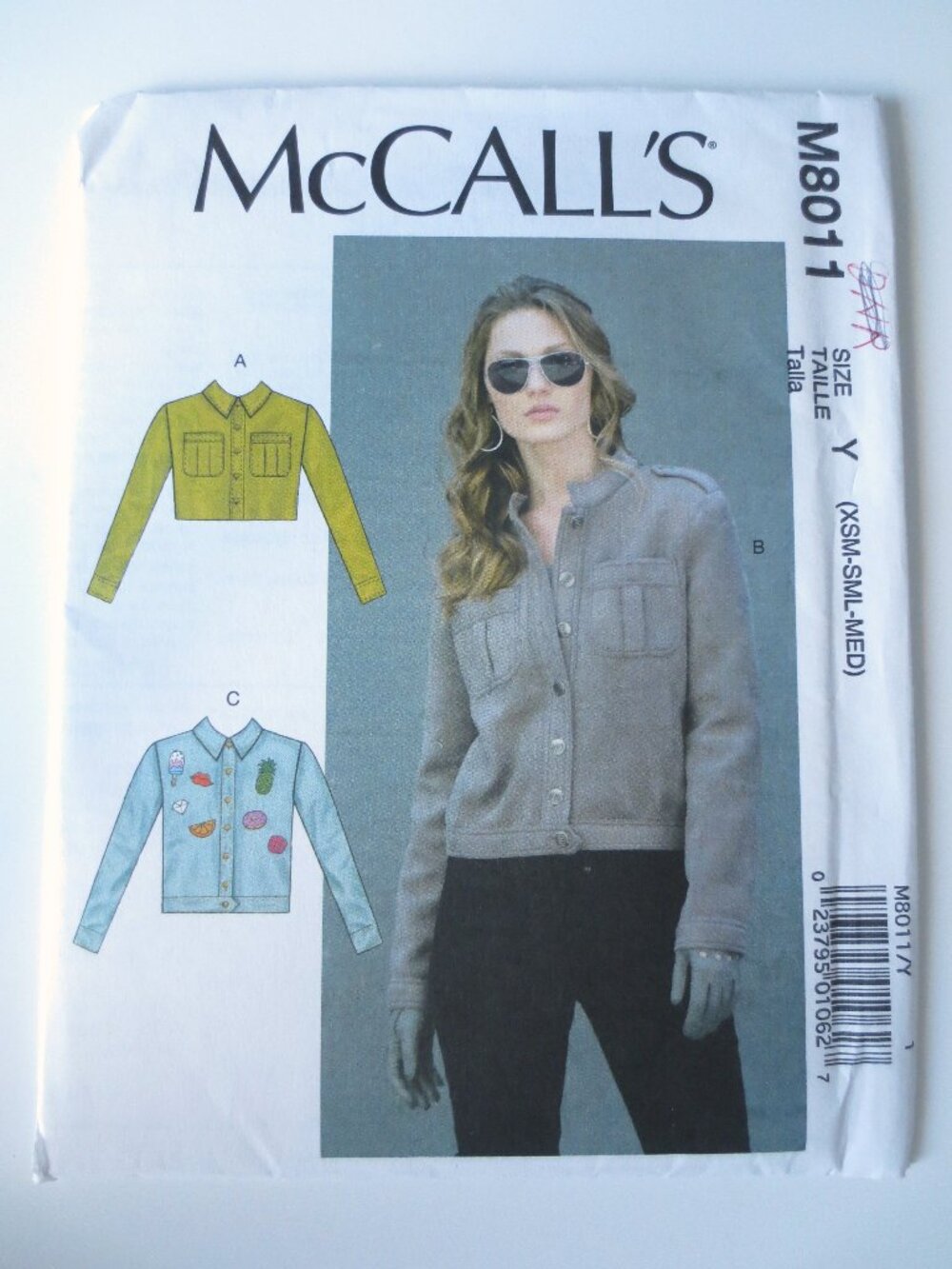 McCalls Easy 8011 Cropped Buttoned Jacket w/ Pockets Sewing Pattern Size XS S M